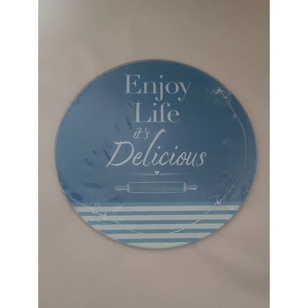 Enjoy Life It's Delicious Round Blue Cutting Board ♻️ 5/$10 ♻️